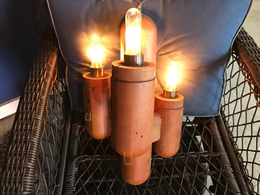 Vintage Wooden 3-Light Hanging Light Fixture [Photo 2]