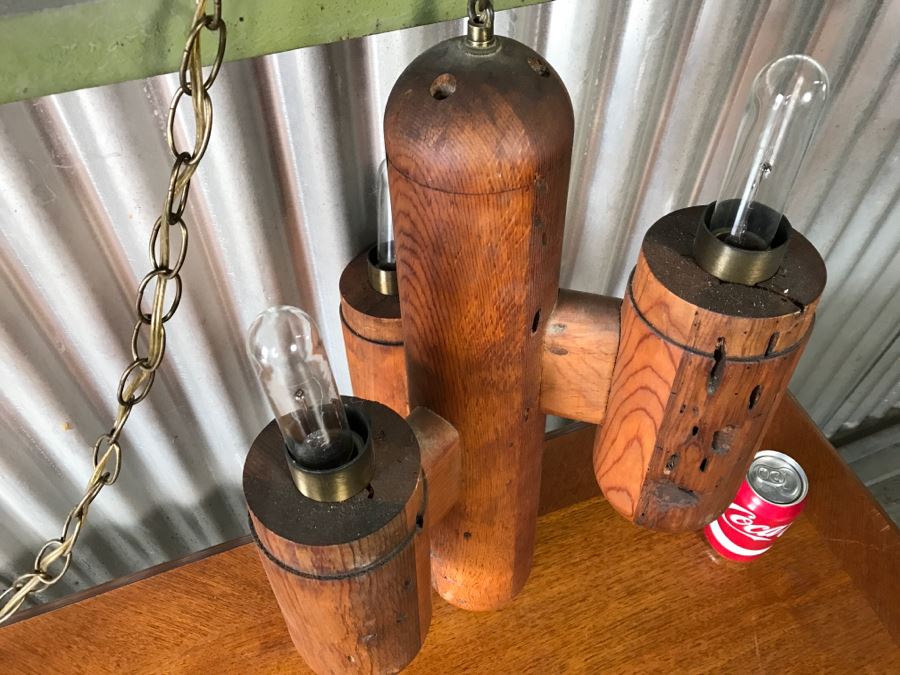 Vintage Wooden 3-Light Hanging Light Fixture [Photo 5]