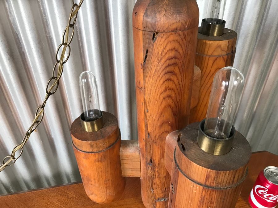 Vintage Wooden 3-Light Hanging Light Fixture [Photo 7]
