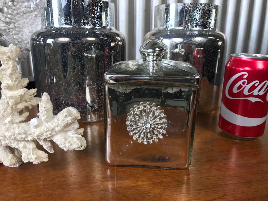 Home Decor Lot With Faux Coral, Silver Glass Jars And Silver Glass Decorative Ball [Photo 5]