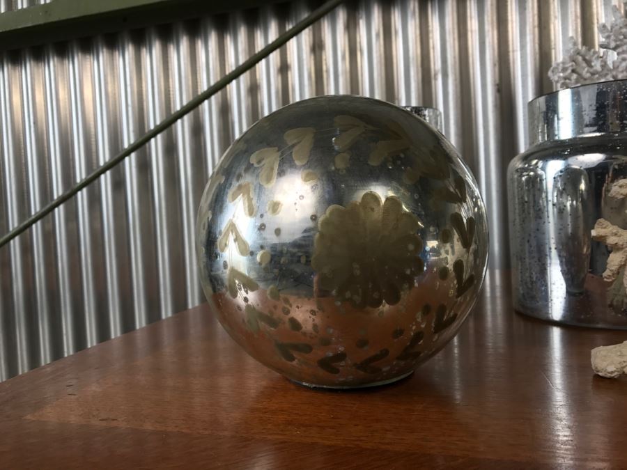 Home Decor Lot With Faux Coral, Silver Glass Jars And Silver Glass Decorative Ball [Photo 3]