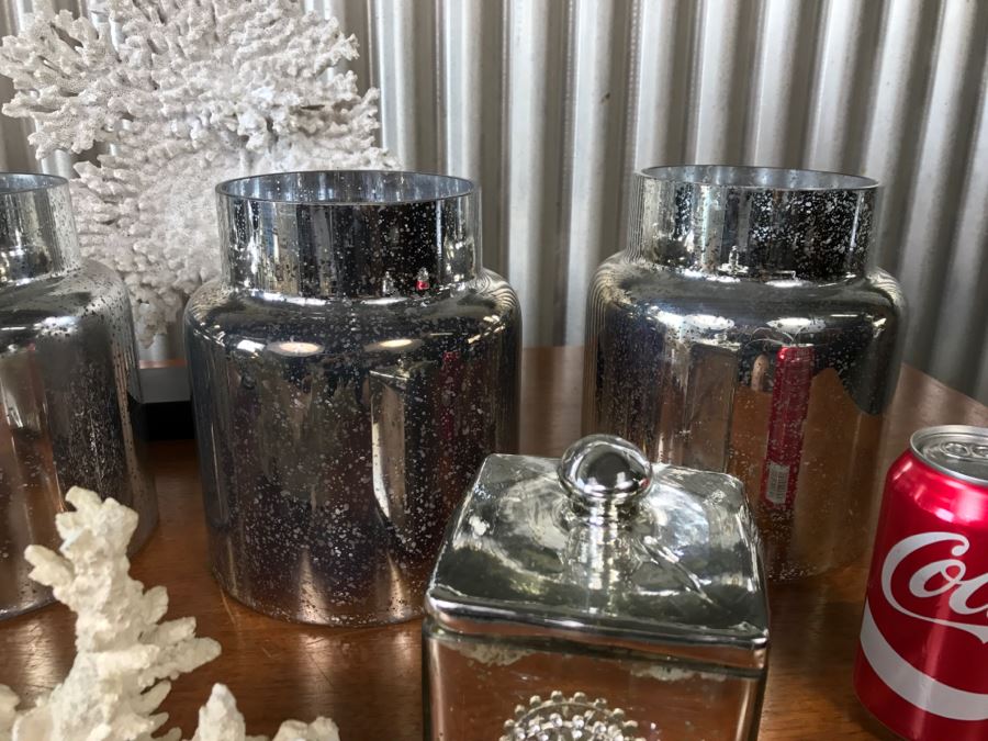 Home Decor Lot With Faux Coral, Silver Glass Jars And Silver Glass Decorative Ball [Photo 6]