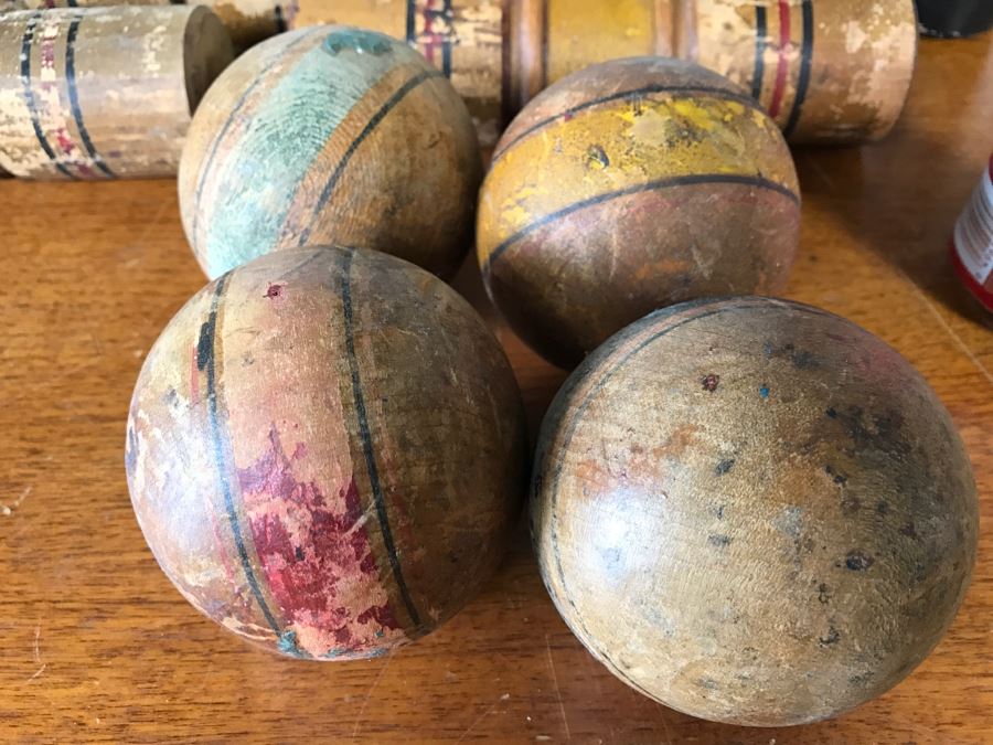 Vintage Wooden Croquet Set With Black Excercise Pin [Photo 3]