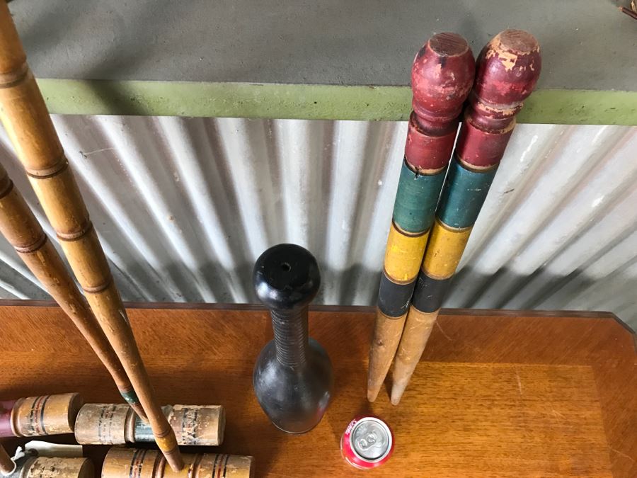 Vintage Wooden Croquet Set With Black Excercise Pin [Photo 11]