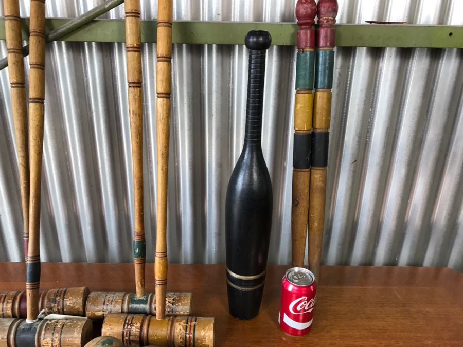 Vintage Wooden Croquet Set With Black Excercise Pin [Photo 9]