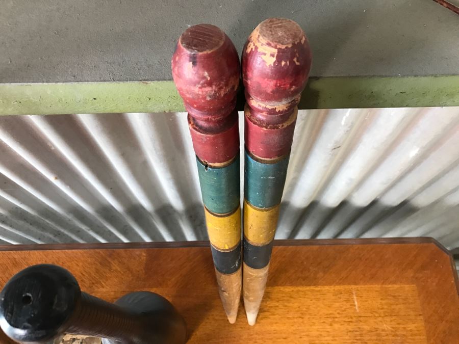 Vintage Wooden Croquet Set With Black Excercise Pin [Photo 7]