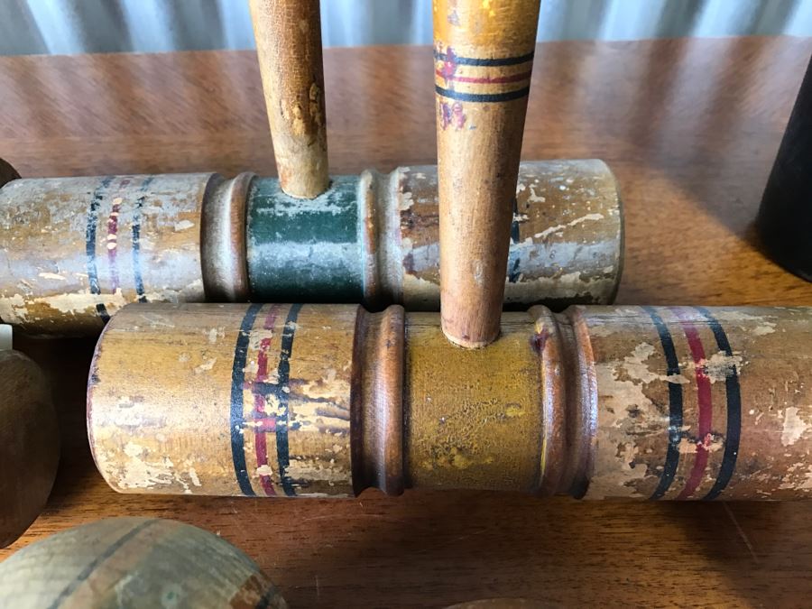 Vintage Wooden Croquet Set With Black Excercise Pin [Photo 4]