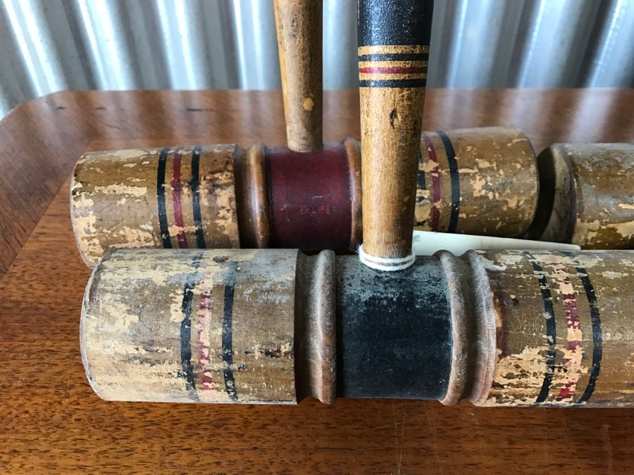 Vintage Wooden Croquet Set With Black Excercise Pin [Photo 5]