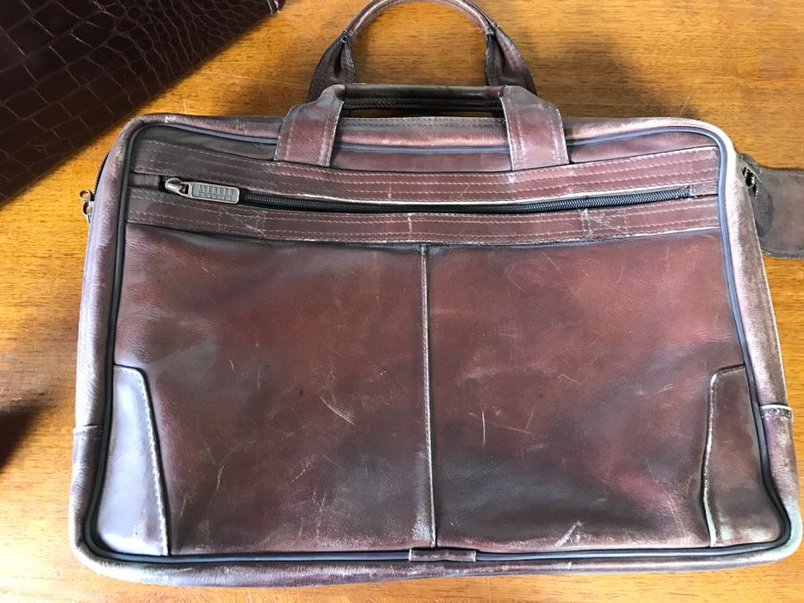 Samsonite Faux Alligator Luggage With Key In Great Condition And Leather Briefcase [Photo 10]