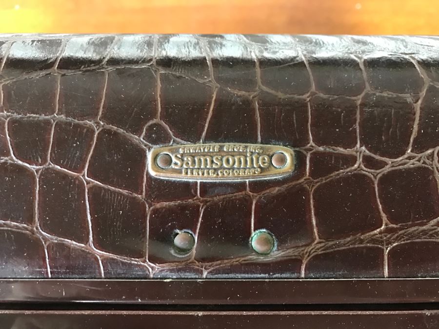 Samsonite Faux Alligator Luggage With Key In Great Condition And Leather Briefcase [Photo 11]