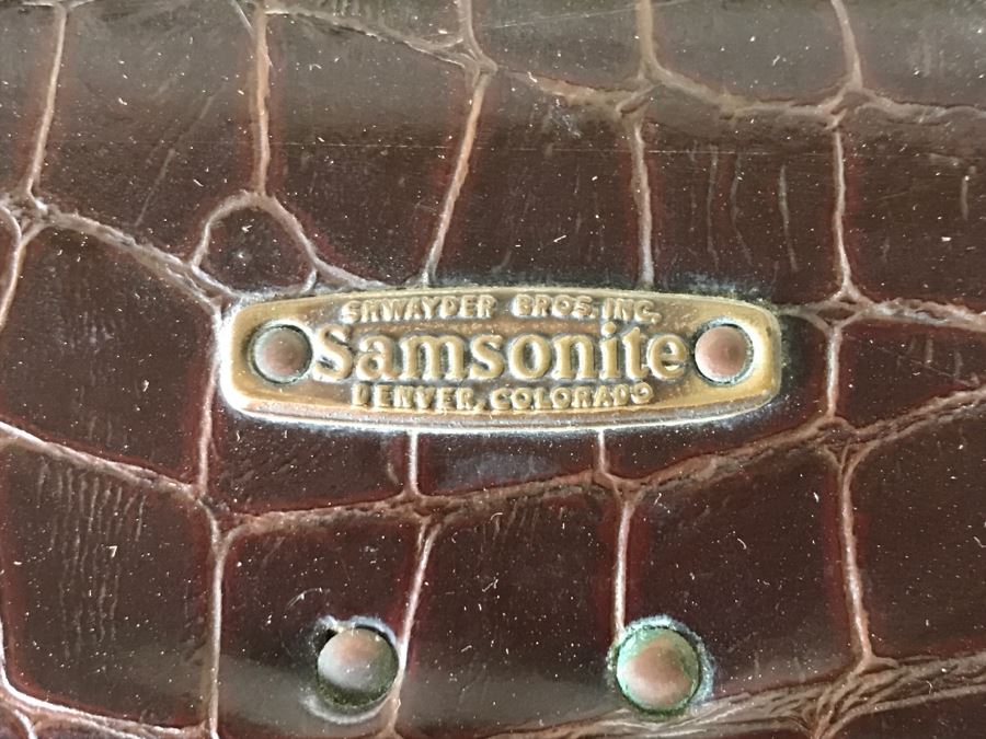 Samsonite Faux Alligator Luggage With Key In Great Condition And Leather Briefcase [Photo 4]