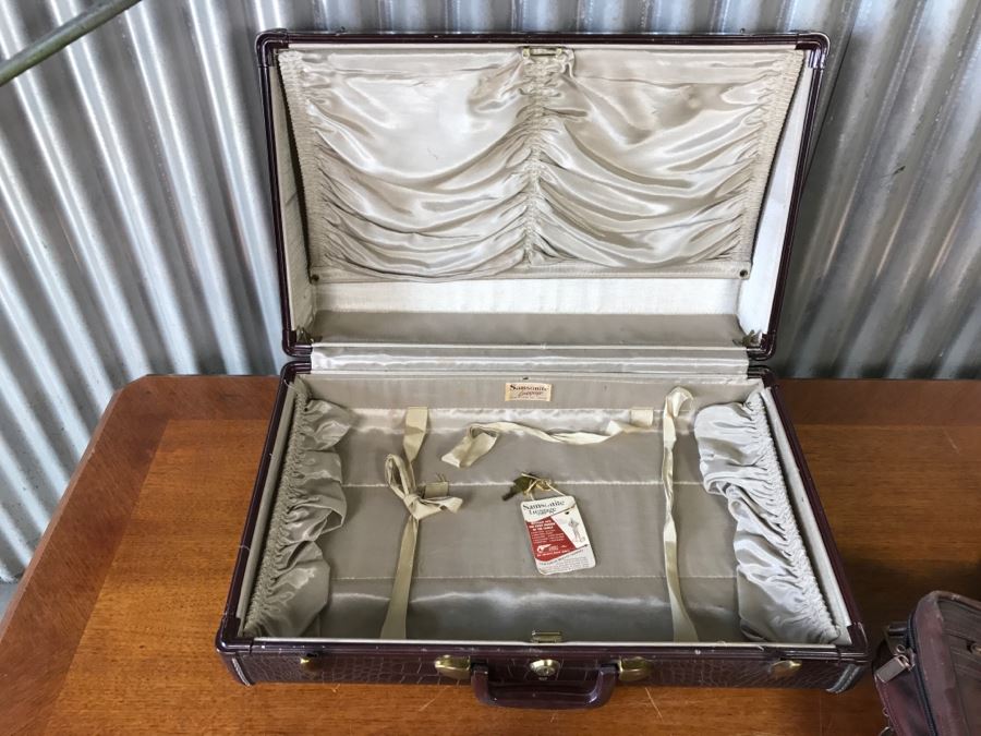 Samsonite Faux Alligator Luggage With Key In Great Condition And Leather Briefcase [Photo 5]