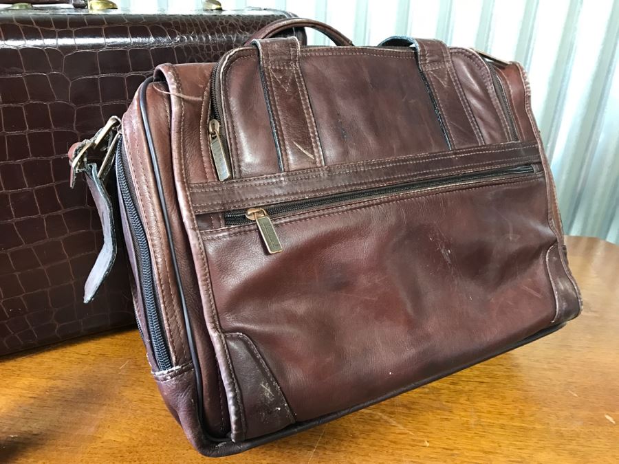 Samsonite Faux Alligator Luggage With Key In Great Condition And Leather Briefcase [Photo 7]