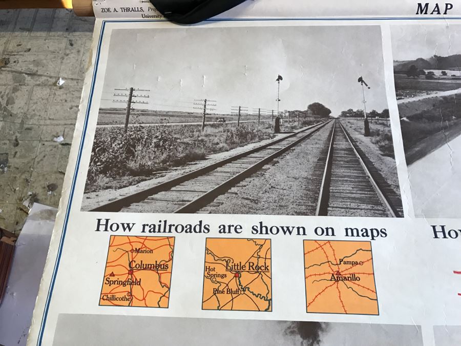 Vintage School Map 'Map Symbols Pictured' A.J. Nystrom & Co. Chart MS No. 4 Several Tears On Bottom [Photo 3]