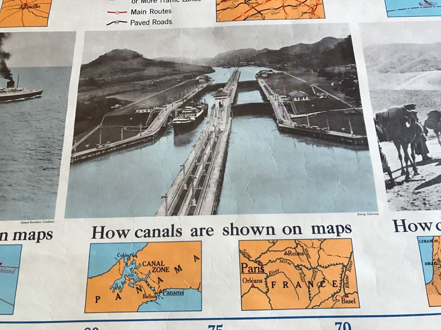 Vintage School Map 'Map Symbols Pictured' A.J. Nystrom & Co. Chart MS No. 4 Several Tears On Bottom [Photo 7]