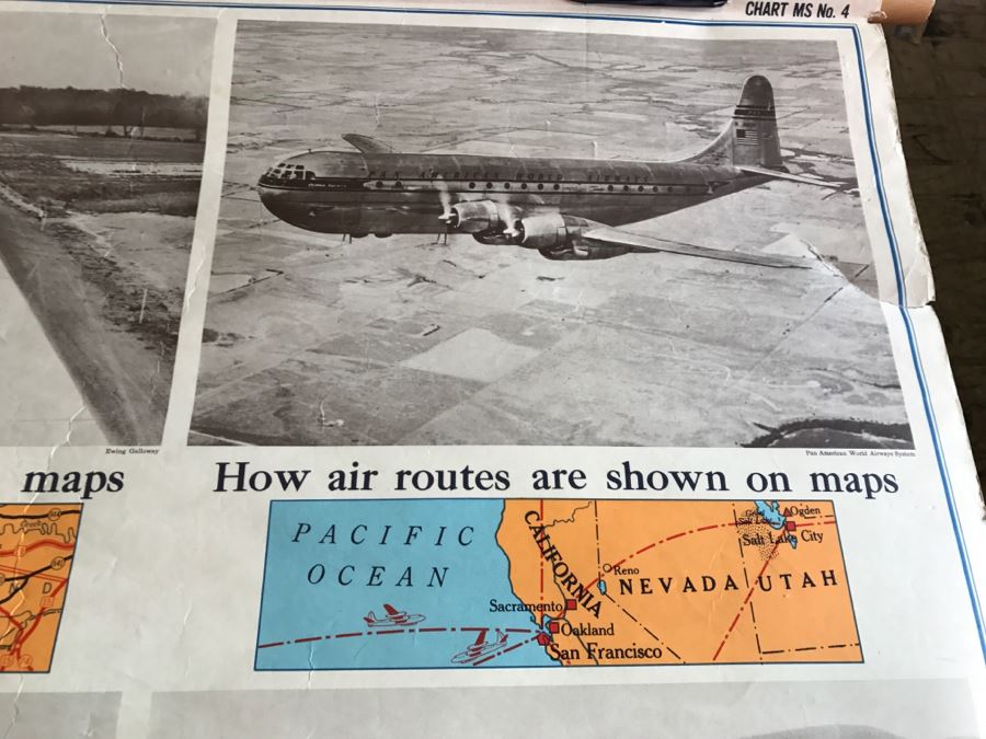 Vintage School Map 'Map Symbols Pictured' A.J. Nystrom & Co. Chart MS No. 4 Several Tears On Bottom [Photo 5]