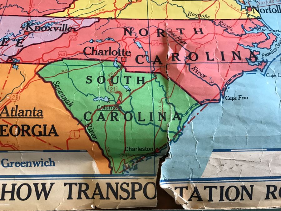 Vintage School Map 'Map Symbols Pictured' A.J. Nystrom & Co. Chart MS No. 4 Several Tears On Bottom [Photo 11]