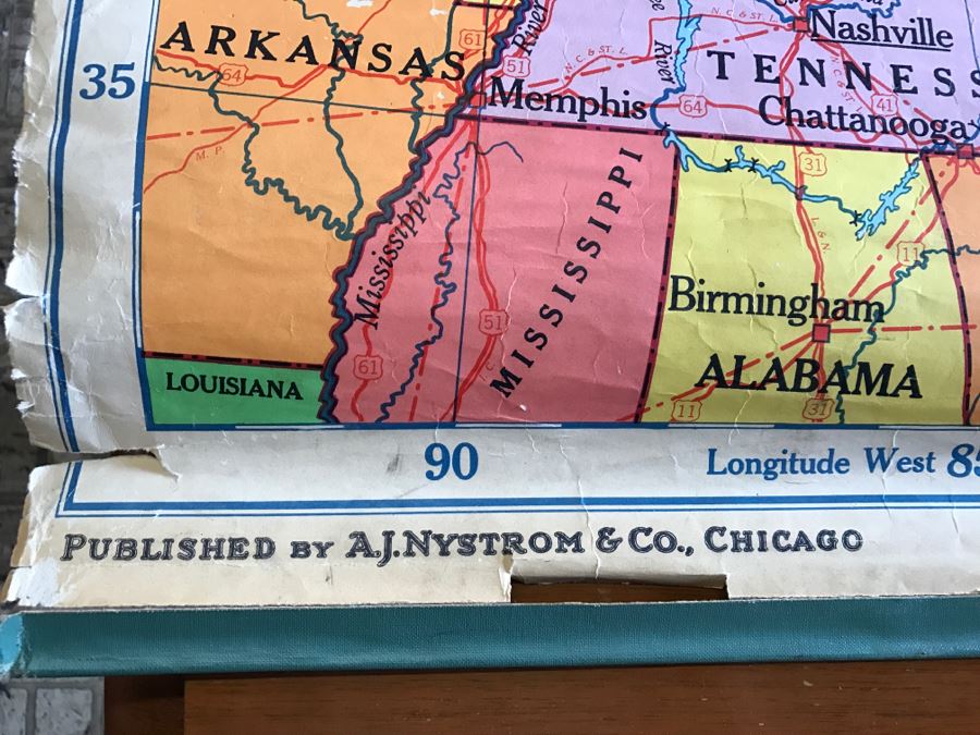 Vintage School Map 'Map Symbols Pictured' A.J. Nystrom & Co. Chart MS No. 4 Several Tears On Bottom [Photo 15]