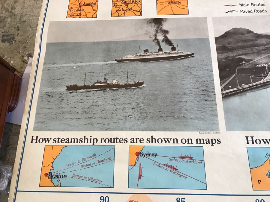 Vintage School Map 'Map Symbols Pictured' A.J. Nystrom & Co. Chart MS No. 4 Several Tears On Bottom [Photo 8]