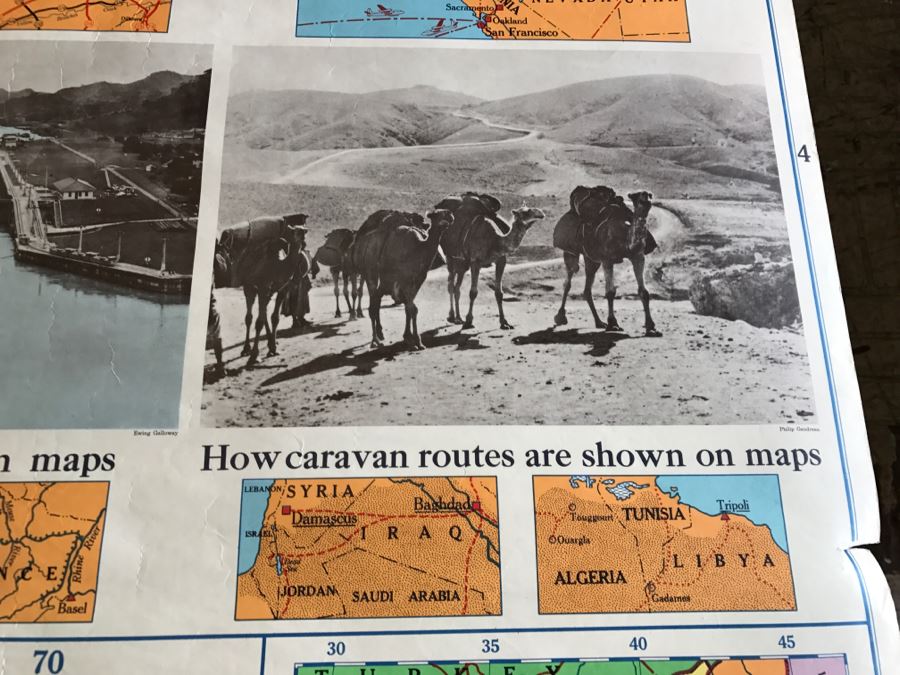 Vintage School Map 'Map Symbols Pictured' A.J. Nystrom & Co. Chart MS No. 4 Several Tears On Bottom [Photo 6]