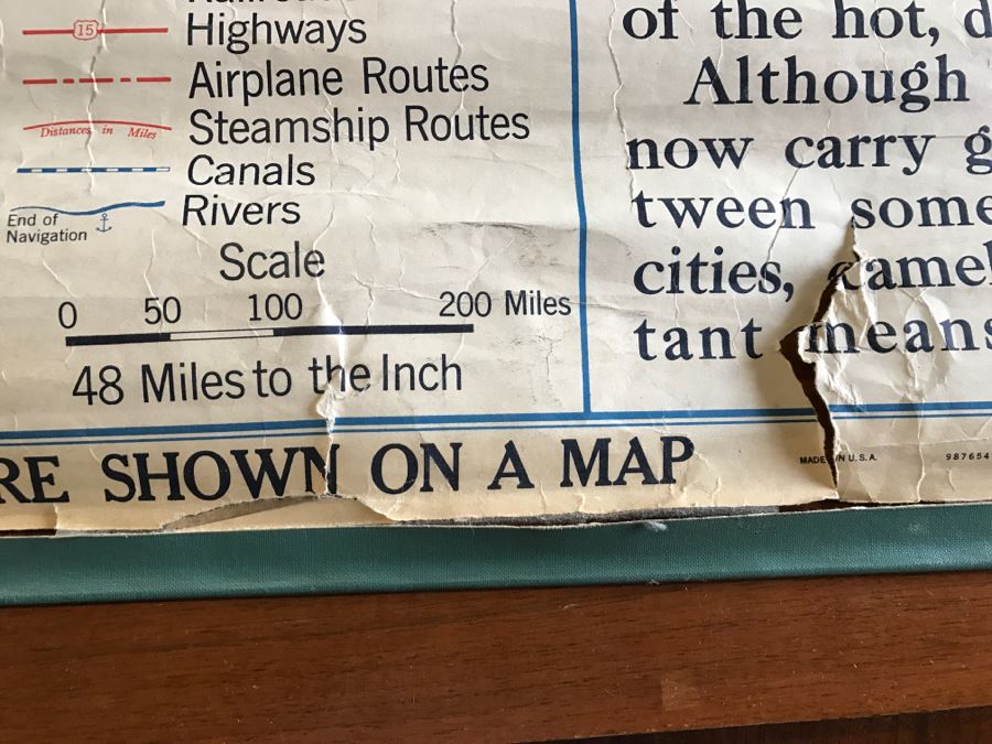 Vintage School Map 'Map Symbols Pictured' A.J. Nystrom & Co. Chart MS No. 4 Several Tears On Bottom [Photo 12]