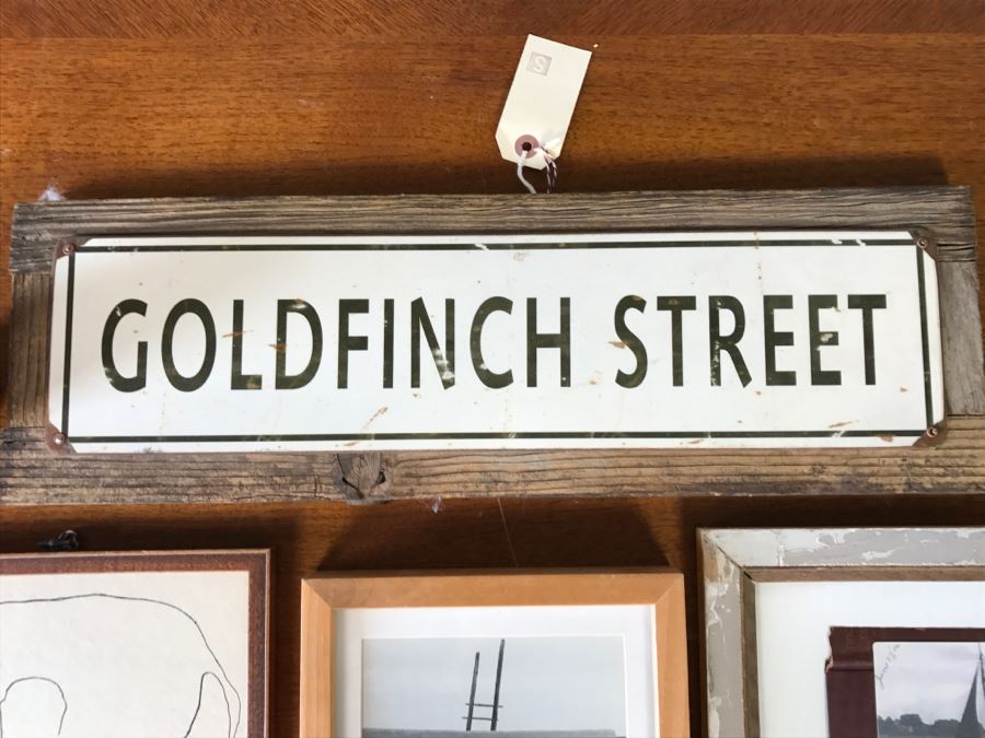 Goldfinch Street Sign Mounted On Board, Original Vintage 1975 Elephant Sketch And (2) Framed Photographs [Photo 2]