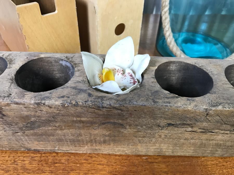 Home Decor Lot With Long Wooden Flower Holder And Faux Tree [Photo 5]