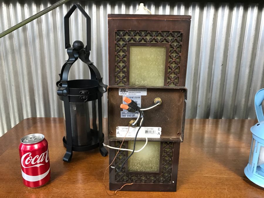Pair Of Hanging Metal Handleholders, Metal Light Fixture, Blue Candleholder And Blue Watering Can [Photo 8]