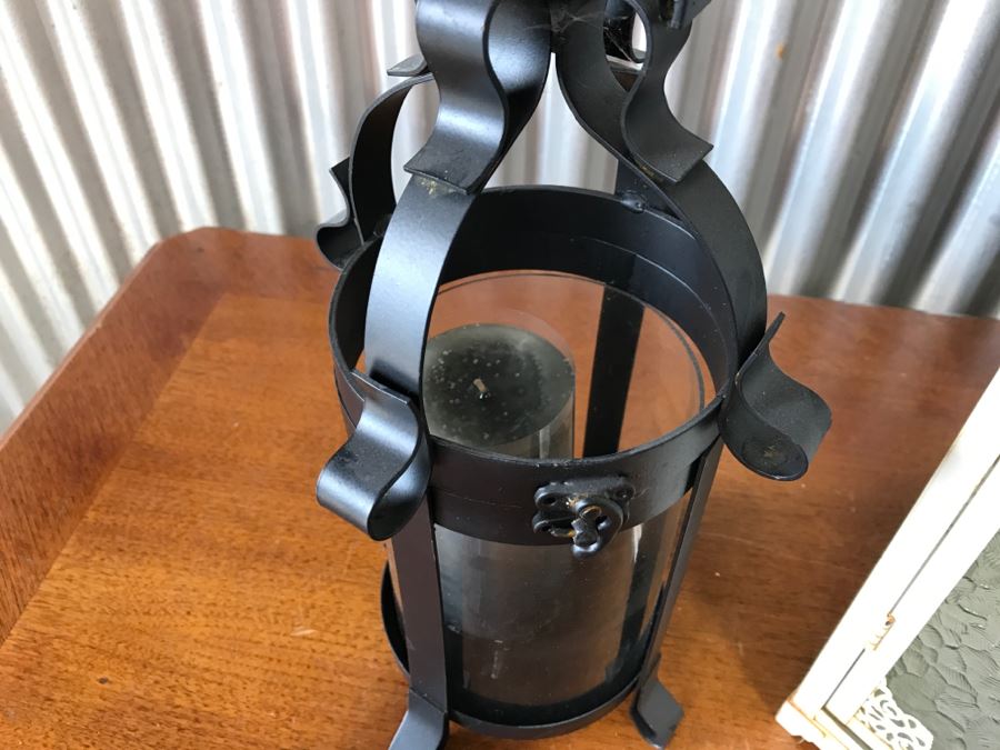 Pair Of Hanging Metal Handleholders, Metal Light Fixture, Blue Candleholder And Blue Watering Can [Photo 5]