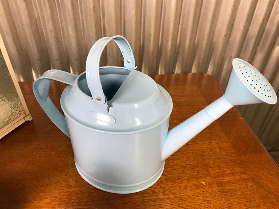 Pair Of Hanging Metal Handleholders, Metal Light Fixture, Blue Candleholder And Blue Watering Can [Photo 12]