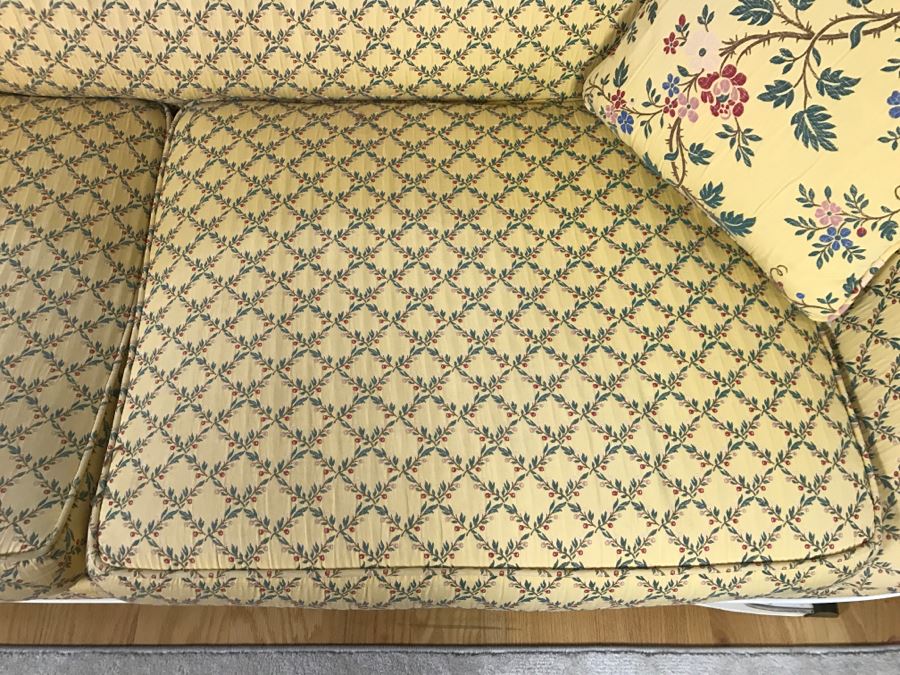 Stunning Vintage Horsehair Fabric Upholstered Sofa With Pair Of Throw Pillows [Photo 8]