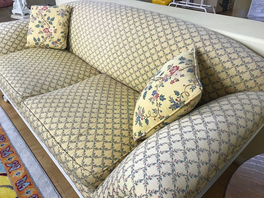 Stunning Vintage Horsehair Fabric Upholstered Sofa With Pair Of Throw Pillows [Photo 5]