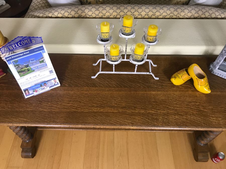 Vintage Tiger Oak Barley Twist Console Sofa Table [Photo 8]