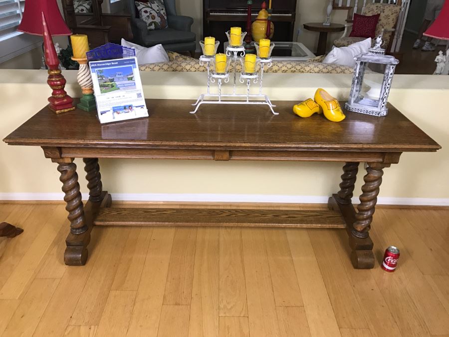 Vintage Tiger Oak Barley Twist Console Sofa Table [Photo 2]
