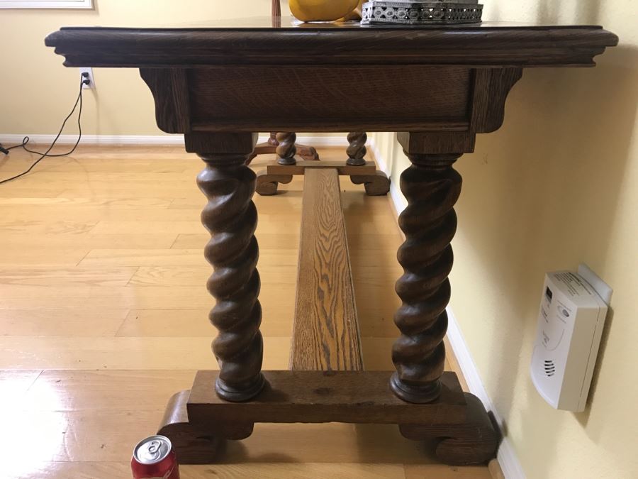 Vintage Tiger Oak Barley Twist Console Sofa Table [Photo 4]