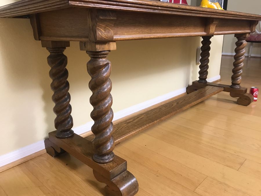 Vintage Tiger Oak Barley Twist Console Sofa Table [Photo 6]