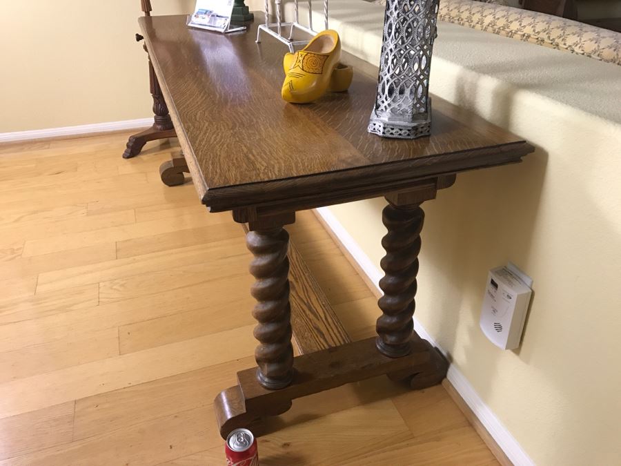 Vintage Tiger Oak Barley Twist Console Sofa Table [Photo 3]