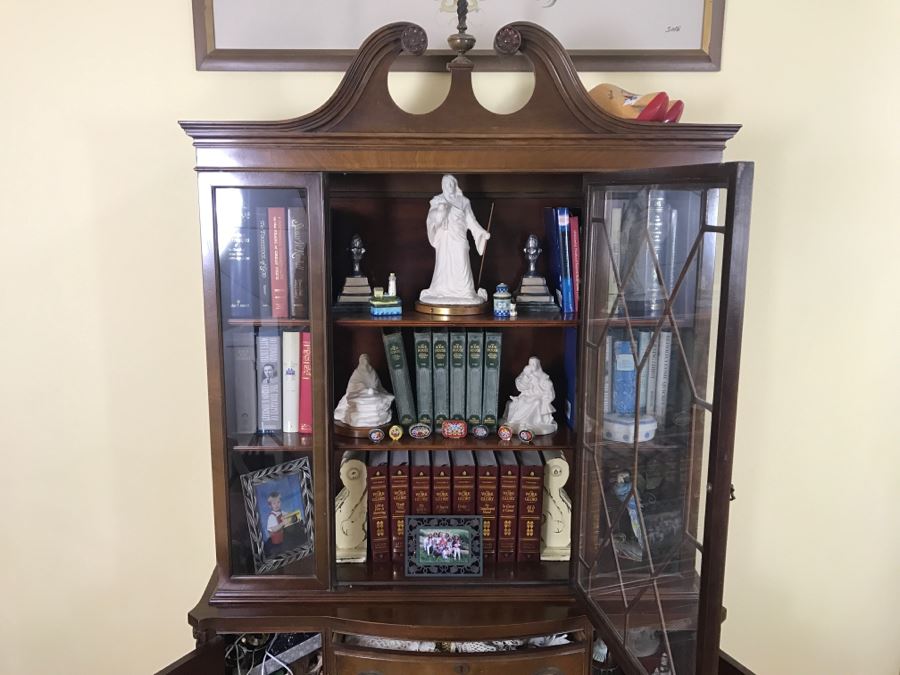 Vintage Glass Front Wooden Bookcase With 3-Drawers And 2 Cabinets [Photo 6]