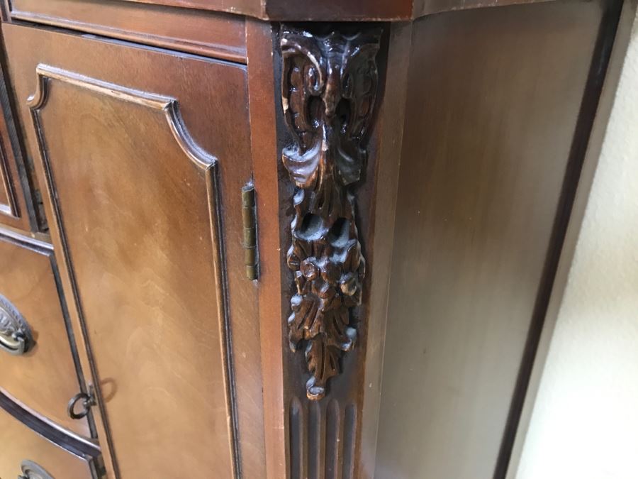 Vintage Glass Front Wooden Bookcase With 3-Drawers And 2 Cabinets [Photo 14]