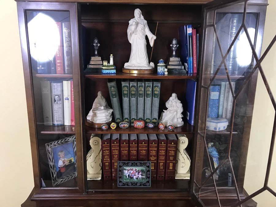 Vintage Glass Front Wooden Bookcase With 3-Drawers And 2 Cabinets [Photo 7]