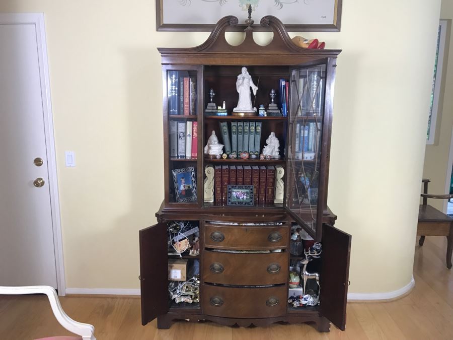 Vintage Glass Front Wooden Bookcase With 3-Drawers And 2 Cabinets [Photo 5]