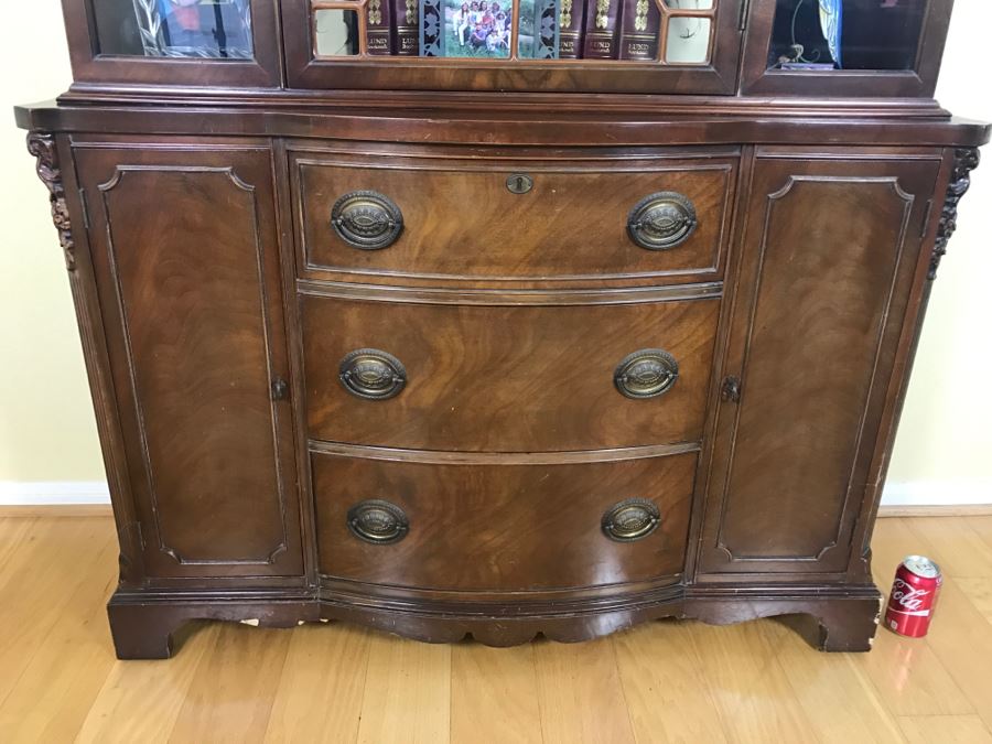 Vintage Glass Front Wooden Bookcase With 3-Drawers And 2 Cabinets [Photo 2]