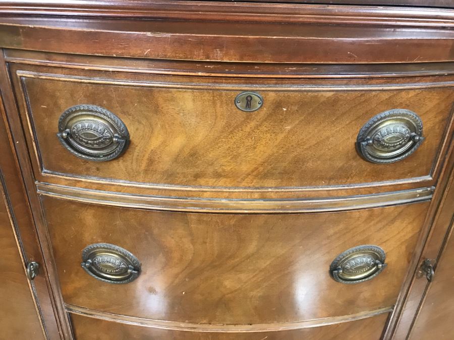 Vintage Glass Front Wooden Bookcase With 3-Drawers And 2 Cabinets [Photo 3]