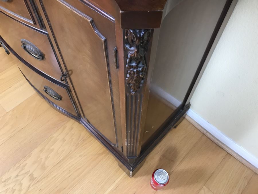 Vintage Glass Front Wooden Bookcase With 3-Drawers And 2 Cabinets [Photo 12]