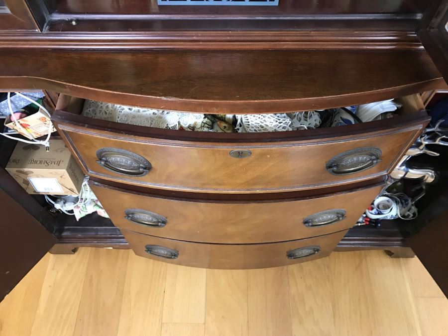 Vintage Glass Front Wooden Bookcase With 3-Drawers And 2 Cabinets [Photo 11]
