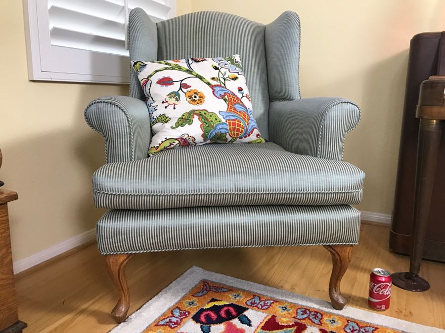 Nice Wingback Upholstered Chair With Throw Pillow [Photo 4]