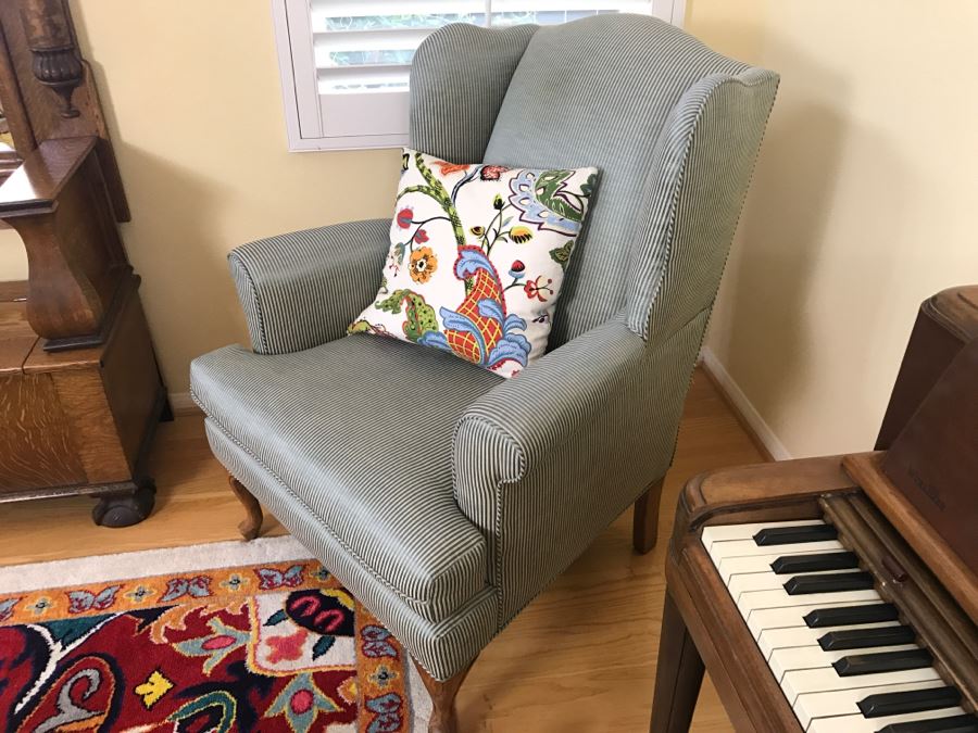 Nice Wingback Upholstered Chair With Throw Pillow [Photo 6]