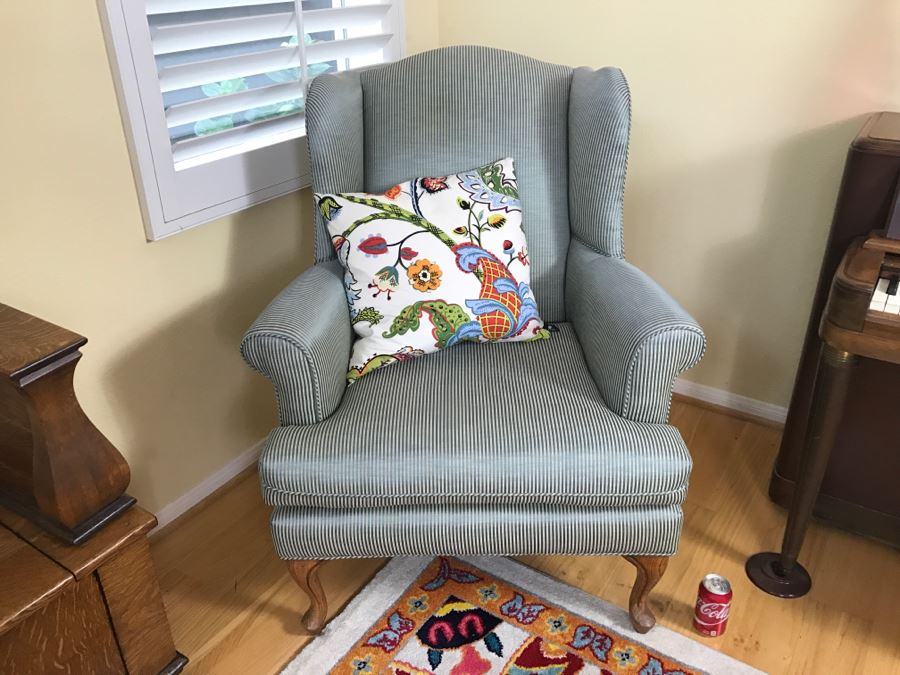 Nice Wingback Upholstered Chair With Throw Pillow [Photo 2]