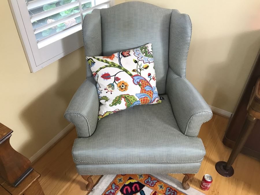 Nice Wingback Upholstered Chair With Throw Pillow [Photo 3]