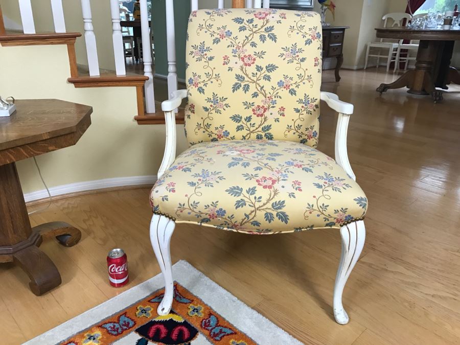 Vintage Queen Ann Upholstered White Chabby Chic Chair